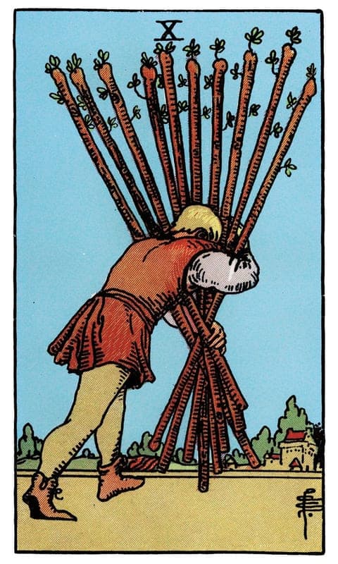 Ten of Wands, Rider–Waite–Smith deck